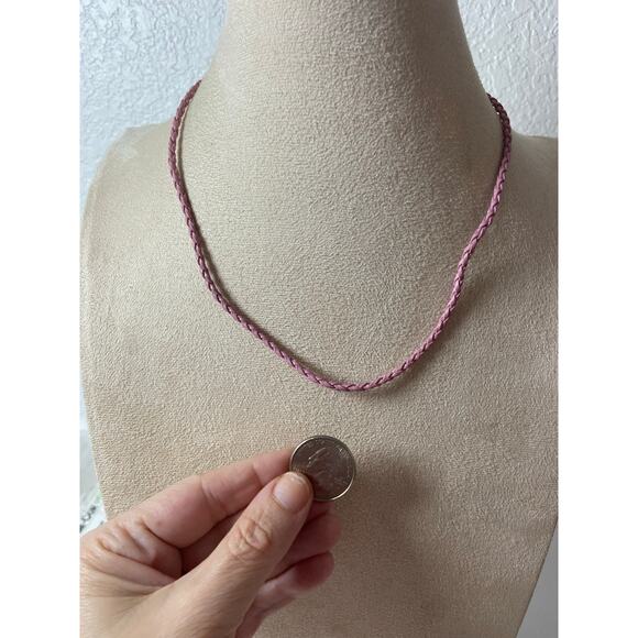 Pink Braided Cord Necklace - Retro 90s Minimalist Style - Picture 2 of 4